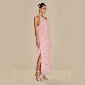 One-Shoulder Pink Tiered Ruffle Dress